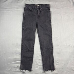 Madewell Stovepipe Jeans 25P Faded Black High Rise Raw Hem Straight Leg NB101